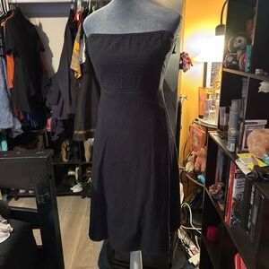 Strapless Black Textured A-Line Dress